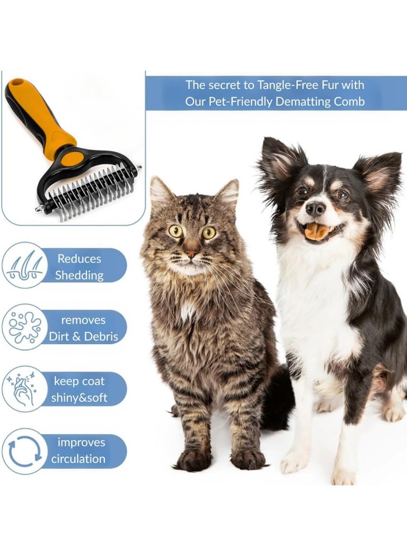 مشط تنظيف الحيوانات الأليفة - أداة مزدوجة الجوانب لإزالة الشعر المتساقط، مشط لإزالة الطبقة السفلية من الشعر للكلاب والقطط، فرشاة تنظيف واسعة جدًا للكلاب ومشط لإزالة الشعر المتساقط للشعر الطويل، يقلل التساقط بنسبة 95% (برتقالي) - Image 3